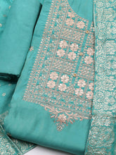 Neck Embroidered Chanderi Unstitched Suit With Dupatta